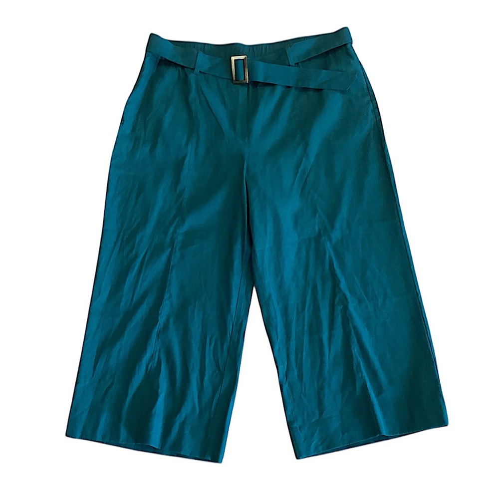 J. Jill Linen Stretch Pull On Belted Wide Leg Peacock Pants XL Petite